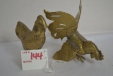 Pair of Brass and Hen and Rooster Figurines