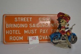 Betty Boop on Motorcycle Candleholder and Street Girls Metal License Plate