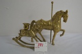 Brass Candleholder Rocking Horse and Carousel Horse