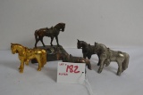 Group of 5 Various Sized Pot Metal Miniature Horses w/Saddles