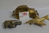 Brass Fighter Jet and Volkswagen Beetle w/CJ5 Brass Belt Buckle by MBCI