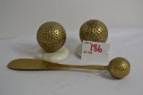 Group of 3 Grass Golf Balls including Paperweight and Shoehorn
