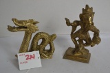 Pair of Solid Brass Figurines including Dragon