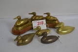 Group of 5 Brass Paperweights and Desk Display Ducks