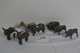 Group of Metal and Pot Metal Buffalo, Mule, and Cow Figurines