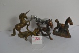 Group of 5 Metal, Brass, and Iron Horses