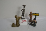 Group of Brass and Iron Figurines including Hobo Bottle Opener
