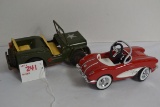 Willy's Lucky Tin Friction Toy Jeep; Marked Japan and Hallmark No. 07722 1958 Chevrolet Corvette Min