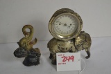 Vintage Pot Metal Indoor Thermometer of Elephant Tusk (Broken) with Vintage Iron Elephant Bottle Ope