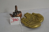 Pair of Small Brass Palm Hands Soap Dish w/Finger Lighter
