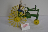 Shopmade John Deere Tractor w/Farmer; Made of Bolts and Sparkplugs
