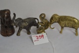 1 Lot of 4 Brass and Pot Metal Elephants