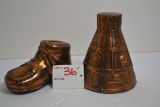 Pair of Brass-Colored Metal Banks including Space Capsule and Baby Shoe