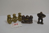 Pair of Brass and Metal Hear No Evil/See No Evil/Speak No Evil Monkeys and Metal King Kong