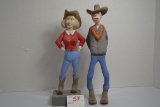 Pair of Wooden Handcarved Ray Hockman 1985 Cowgirl and Cowboy Figures