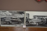 Pair of Plastic Framed Vintage Car Prints; 18