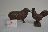 Pair of Contemporary Cast Iron Sheep and Chicken