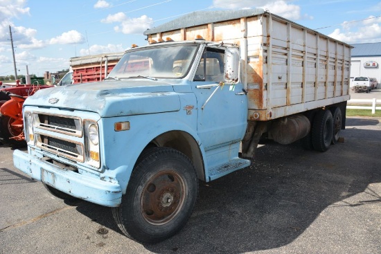1968 Chevy C-50, 327 Engine, 18' All Steel Box, 3 Dump Doors, 4+2 Trans, Good Brakes, 2 Barrell Carb