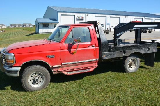 1996 Ford F-250XL, 4x4, Red, 193,640 Miles, Auto, Electric Doors, Flatbed, Grille Guard, Some Rust,