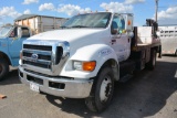 Ford F650 Flatbed Truck, Electric Crane, 100 Gallon Water Tank, Tool Boxes, 134,550 Miles, Auto Tran