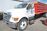 2006 Ford F650, White, Omaha Standard 16' Grain Box With Auger For Tendering Planter, Full Tarp, 5.9