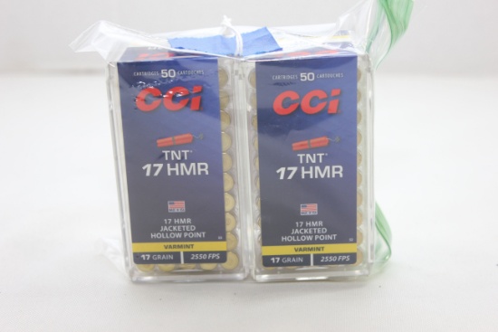 2 Boxes - CCI .17 HMR 17 gr. TNT HP; 50 Rds./Box; 2xBid