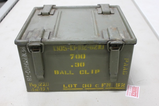 Metal Ammunition Case w/.30 Cal. Ball Clip; 700 Rds.