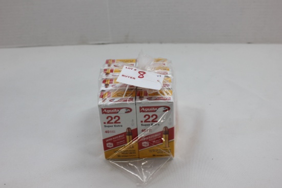 8 Boxes - Aquila .22LR Copper Plated High Velocity Solid Point Cartridges; 50 Rds./Box; 8xBID