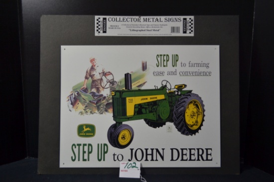 Contemporary John Deere Metal Sign; 16"x12"; Mounted on Cardboard