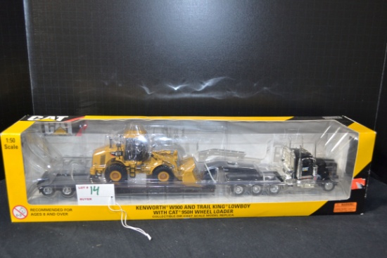 CAT Kenworth W900 and Trail King Low Boy w/CAT 958 Loader by Norscott; 1/50 Scale; NIB