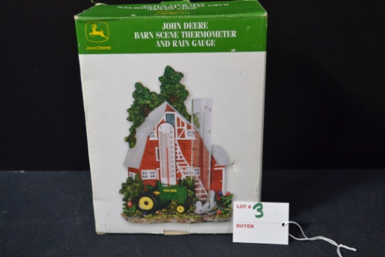 John Deere Farm Scene Thermometer and Rain Gauge; NIB