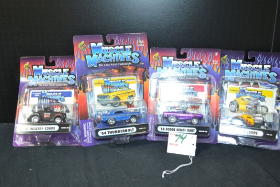 Group of 4 Muscle Machine Cars including 1933 Ford Coupe, 1941 Willy's Coupe, '64 Thunderbolt, and '