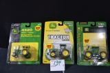 Group of 3 Die-Cast Tractors including John Deere 4520 and 7020 Models; 1/64 Scale