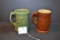 Pair of Vintage Green and Brown Glazed Mugs including One Sweet Adeline