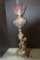 Victorian-Style French Oil Electrified Lamp w/Pink Shade and Cherub