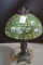 Vintage Desk Double-Bulb Lamp w/Green Stained Glass Shade and Metal Base; 20
