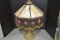 Vintage Lamp w/Stag Glass Shade and Beaded Fringe on Gold-Colored Base; Needs Rewired