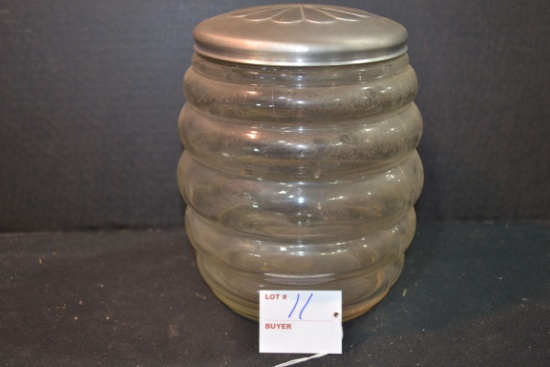 Vintage Clear Bee Hive Shaped Cookie Jar w/Aluminum Lid