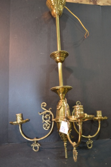 Vintage Brass 3-Arm Electric Ceiling Light Fixture; 35"x20"