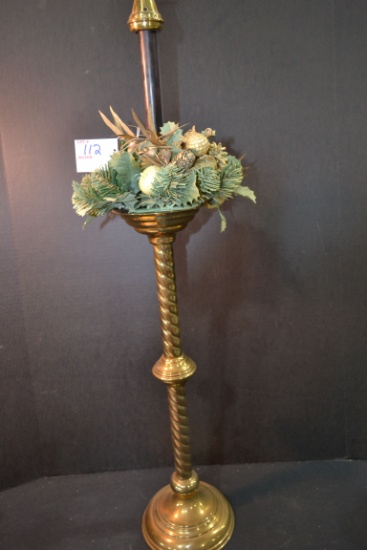 Vintage Brass/Copper 32" Floor Candlestick Holder w/Twist Design and Christmas Decoration