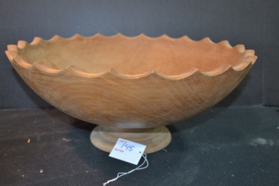Large Handmade Scallop-Edged Fruit Bowl w/Footed Base; 16"x7"