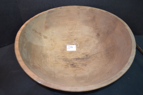 Large Vintage Hand-Turned Wooden Bowl; 19"x6"