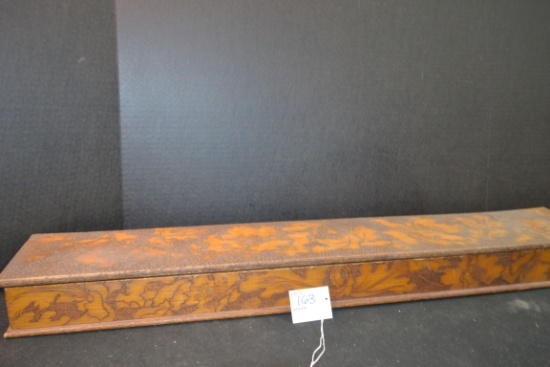 Vintage Handcarved and Burnt Wood Pyrography "Gertrude" Divided Accessory Box; 31"x5"x3"
