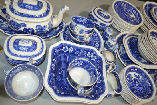 Large Set w/8 Place Settings Spode Tower Copeland, England, Blue Dishes including Dinner, Salad, Ber