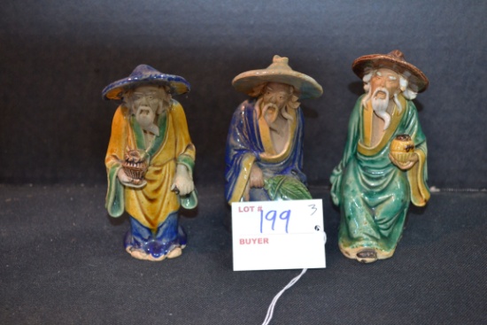 Group of 3 Vintage "Mud Men" Clay Figurines; Made in China; 4-1/2" Tall