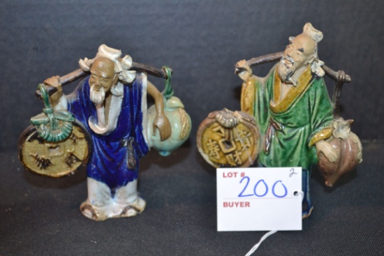 Pair of Vintage "Mud Men" Clay Figurines; Made in China; 4-1/2" Tall