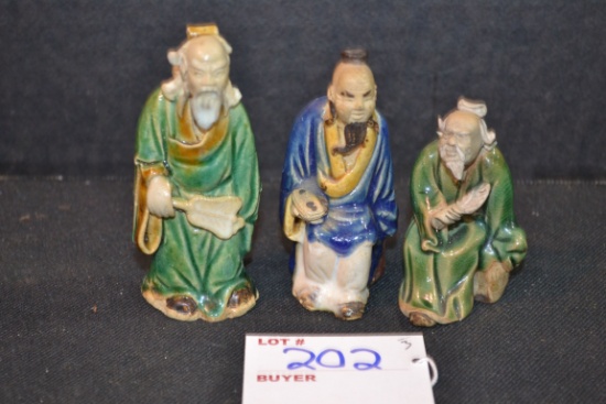 Group of 3 Vintage "Mud Men" Clay Figurines; Made in China; 3" and 2-1/2" Tall