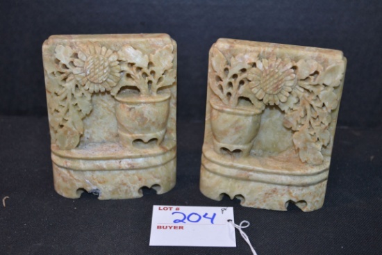 Vintage Handcarved Soapstone Bookends; 4"x3"