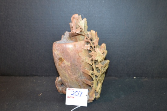 Vintage Handcarved Yellow-Colored Soapstone Vase; 7-1/2"