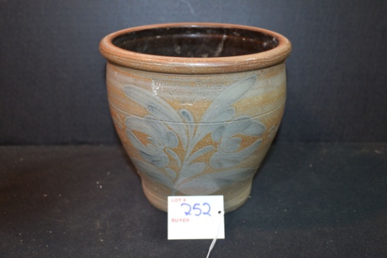 Salt-Glazed "Wisconsin Pottery" Crock Flower Pot; 1987; 7"x7"